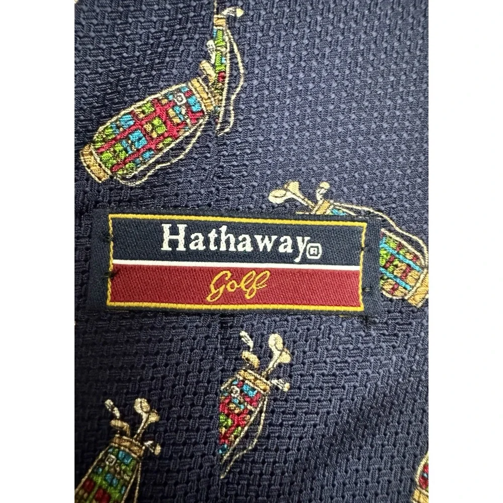 Hathaway Golf Bags Sports Vintage Design 100% Silk Neck Tie Navy/Multicolor
